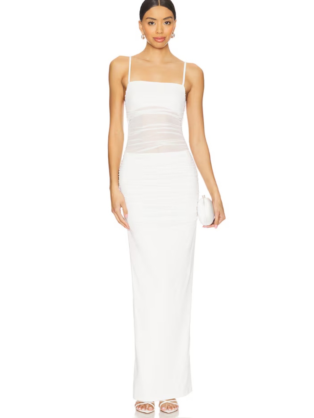 superdown White Sheer-Panel Spaghetti Strap Maxi Dress